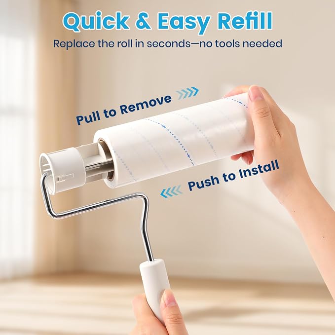 Extra Sticky Long Handle Lint Roller for Pet Hair, Floor | 500 Sheets with Easy Spiral Tear, 6.3" Wide Large Lint Roller, Cat & Dog Hair Remover for Clothes, Carpet, Giant Lint Remover