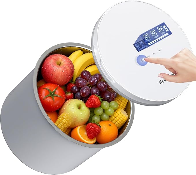 Heapsion Vacuum Food Storage Container, Rice, Pet Food Storage Container, Stainless Steel, Airtight, Automatic Vacuum Storage Container, Long-Term Storage, Keeps Fresh, Insect-proof, White, 10L//22LB