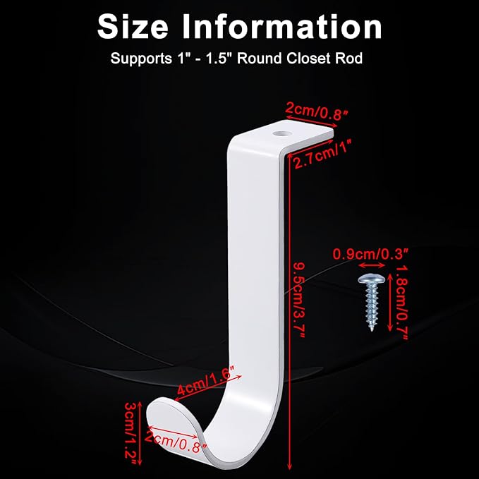 OwnMy 2PCS Closet Rod Brackets, 1 Inch to 1.5 Inch Round Closet Rod Holders | Heavy Duty Wall Mount Closet Shelf Rod Pole Support Brackets, Metal Clothes Storage Hangers Brackets with Screws, White