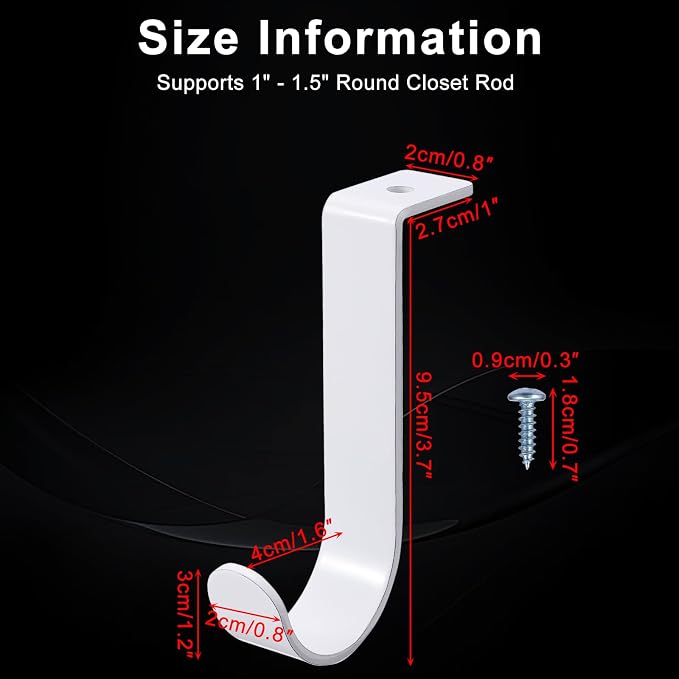 OwnMy 4PCS Closet Rod Brackets, 1 Inch to 1.5 Inch Round Closet Rod Holders | Heavy Duty Wall Mount Closet Shelf Rod Pole Support Brackets, Metal Clothes Storage Hangers Brackets with Screws, White