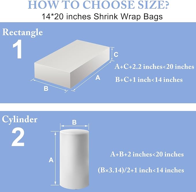 Shrink Wrap Bags, 100Pcs 14x 20 Inches Clear PVC Heat Seal Bags Film for Packagaing Gift Basket,Shoes,Jars,Large handicrafts, gift,cookie trays and Homemade DIY Projects