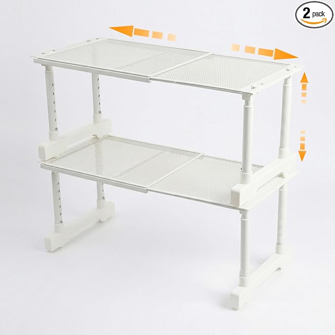 Expandable Cabinet Organizer Shelf, Adjustable Height Under Sink Storage Organizer, Shelf Riser for Kitchen, Bathroom, Wardrobe, Under Sink Counter(Beige) (2)