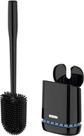 MR.SIGA Toilet Bowl Brush and Holder, Wall Mounted Toilet Brush, Black | Automatic lid design, sturdy handle, upgraded ventilation, flexible thermoplastic rubber head, easy to clean and dry quickly