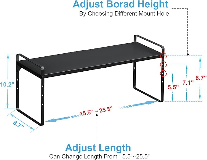 15.5 to 25.5 Inch Expandable Kitchen Cabinet Organizer Shelf, 2 Pack 30 LBS Heavy Duty Adjustable Kitchen Counter Storage Shelves Organizers,Stackable Small Storage Shelf Rack For Cabinet Cupboard