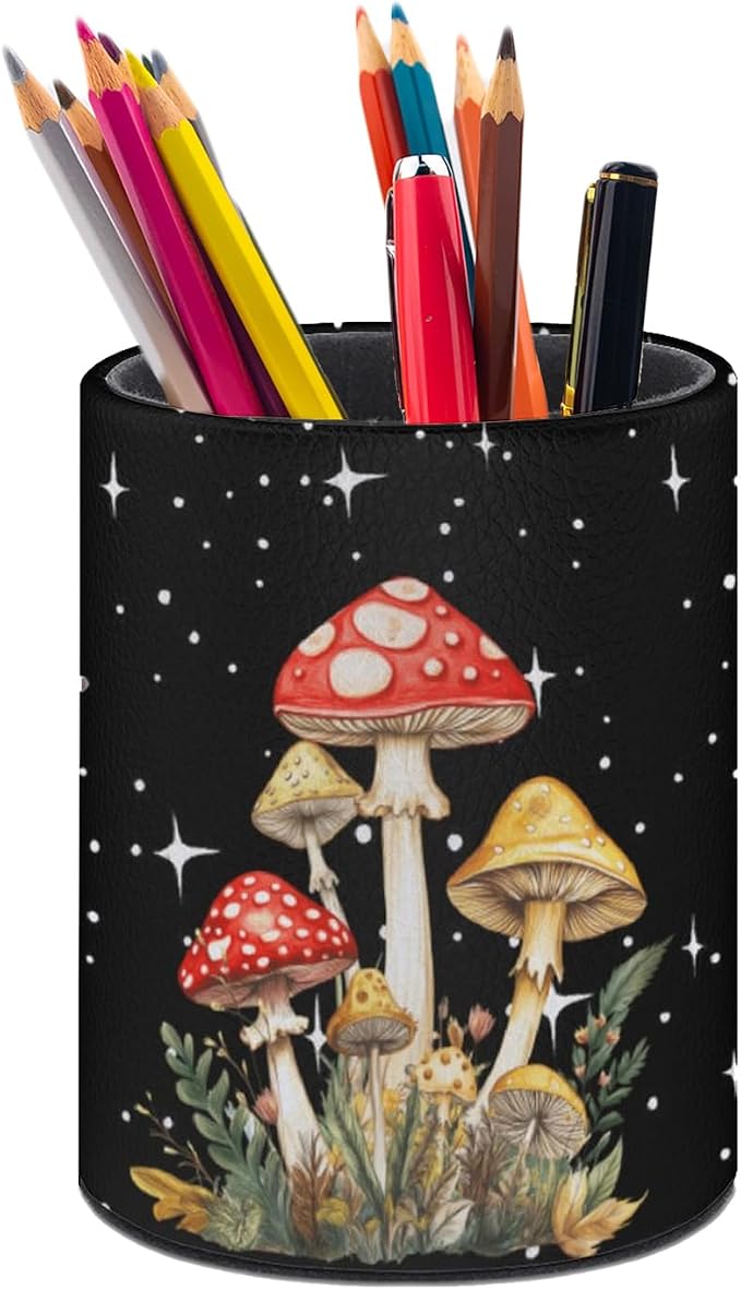 Mushroom Pen Holder Pencil Cup for Desk Organizer | Cute Makeup Brush Holder PU Multifunctional Office Suppliesfor Decor Home Classroom School