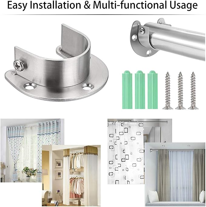 OwnMy 4 Packs Closet Rod End Supports Brackets 1-1/2" Diameter, Silver | U Shaped Stainless Steel Closet Pole Sockets, Flange Rod Holder for Closet Wardrobe Shower Curtain Rod Holders