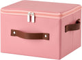 Storage Bins with Zipper Lid PU leather Storage Boxes Leather Fabric Collapsible Lidded Baskets Cube with Handle Decorative Shelves Closet Office Organizer Container(Pink, Small Size)