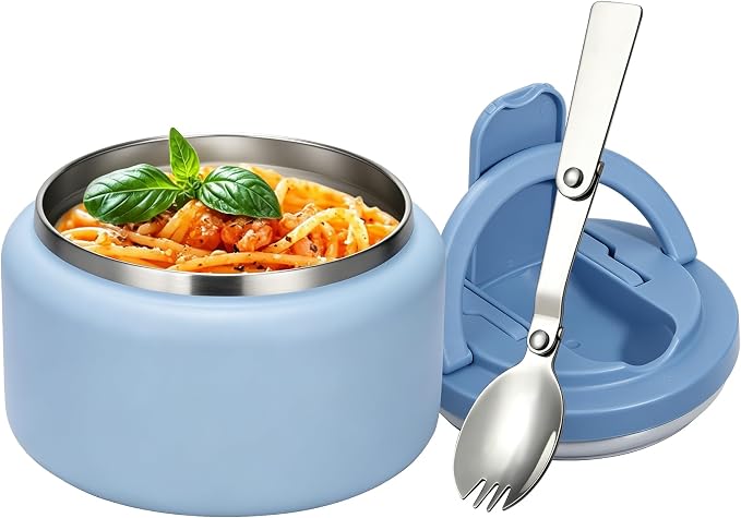 Itslife Soup Thermo for Hot Food Kids 25.5oz Lunch Containers with Buckle Lid Wide Mouth Hot Food Jar Vacuum Insulated Stainless Steel Bento Box Leakproof with Spoon (Blue3, 13.5oz)