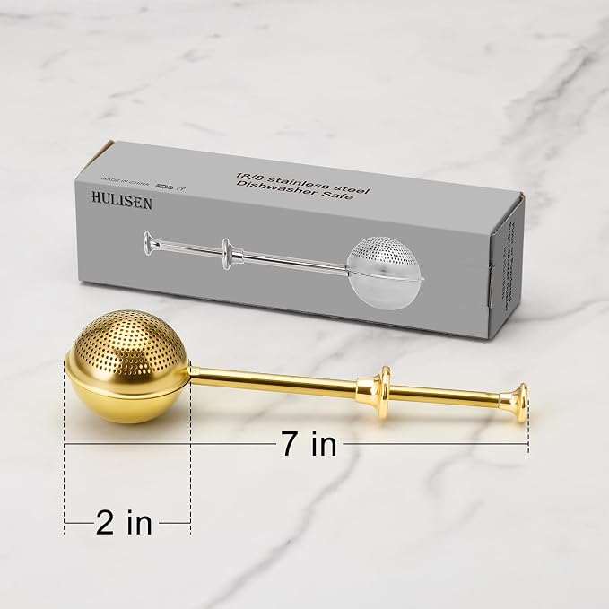 HULISEN Flour Duster, 304 Stainless Steel Flour Sifter for Baking, Gold | Spring-Press Handle, Dishwasher Safe, For Flour, Powdered Sugar, Fine Spices, Pick Up and Dust Flour Sifter, Gift Package