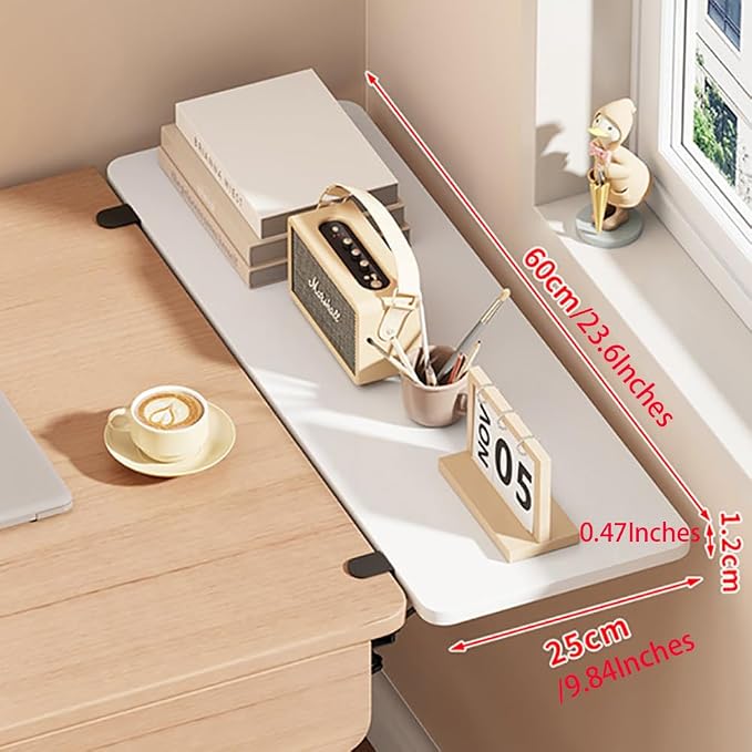 Desk Extender Tray, Punch-Free Clamp on 90° Foldable Keyboard Drawer Tray, Table Mount Armrest Shelf, Computer Elbow Arm Support (White, 23.6"*9.8"*0.5"/60cm*25cm*1.2cm)
