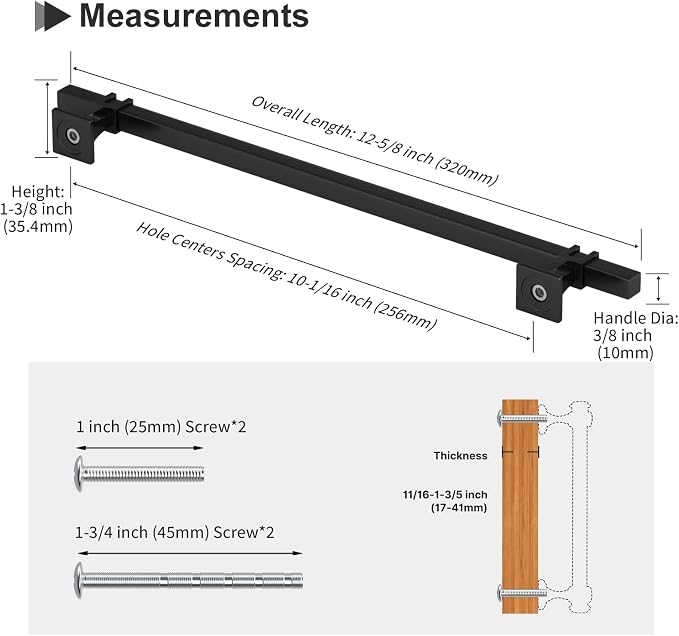 10 Pack 10 Inch Black Square Matte Black Cabinet Pulls, Kitchen Cabinet Hardware