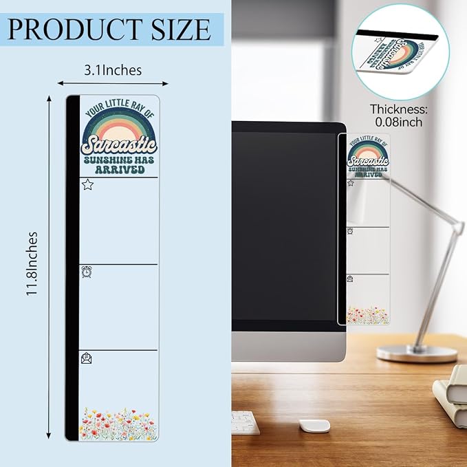 Monitor Memo Board Acrylic Sticky Note Holder Sarcastic Sunshine Rainbow Office Desk Decor with 100 Self Stick Note Pads Your Little Ray of Quote