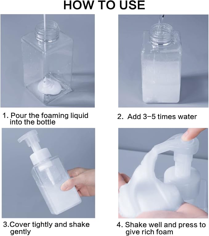 2 PCS-Foaming Soap Dispenser, Hand Soap Dispenser, Refillable Foam Liquid Hand Soap Empty Plastic Pump Bottle Container for Bathroom Vanities, Kitchen Sink, Hospital, Clinic（17 oz ） (Transparent)