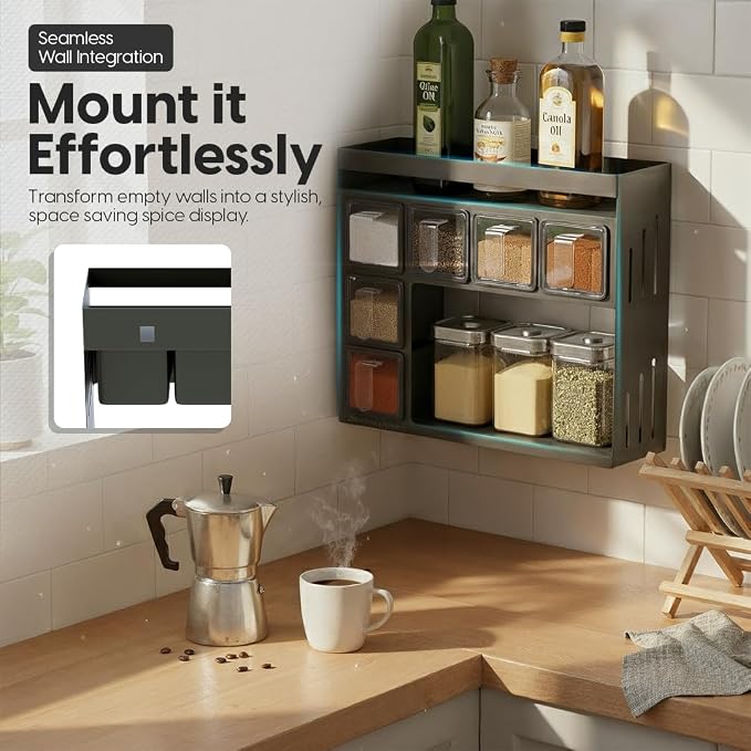 Spice Rack Organizer for Cabinet – Kitchen Space-Saving Storage Solution | Spice Rack Wall Mount or Countertop organizer for pantry, Bathroom or Home Decor.