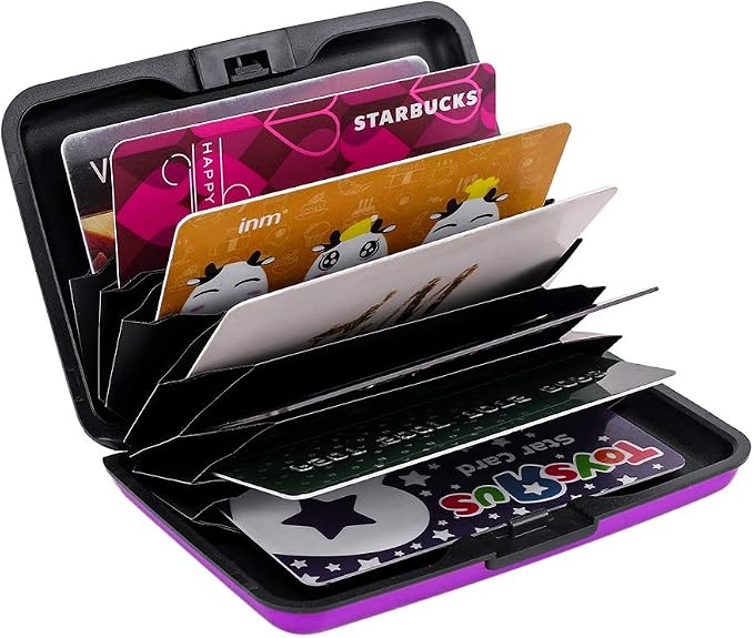 ELFISH Mini RFID Aluminum Wallet Credit Cards Holder Business Card Case Metal ID Case for Men Women (Purple)