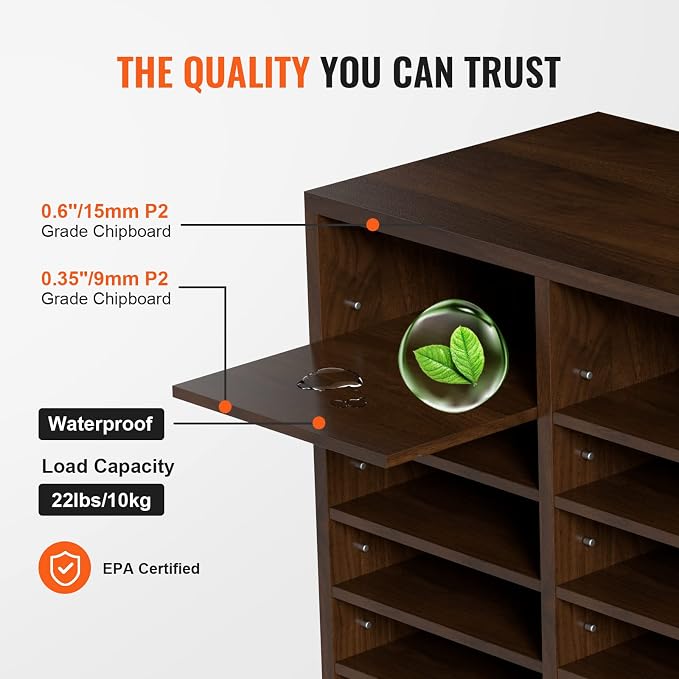 VEVOR 24 Compartments Office Mailbox, Adjustable Shelves, Wood Literature Sorter 29x12x24.4 inches – Ideal for Office, Home, Classroom, Mailrooms Organization – EPA Certified (Brown)