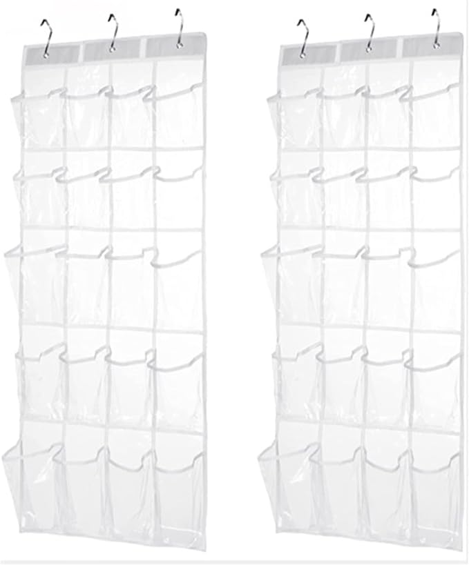 HomeRoots 2 Pack Minimalist Clear Over the Door Organizer with 20 Pockets, Over Door Organizer for Pantry, Bathroom, Closet Storage Door Organizer for Shoes and Toys