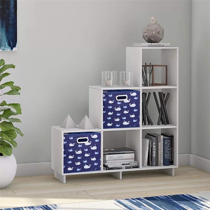 Whale Collapsible Cloth Storage Cube Baskets Blue Fabic Cube Bins 10.5x 10.5 x11 in Foldable Storage Cube Boxes Folding Storage Inserts Drawer for Cube Organizer Storage ,QY-SC11-3