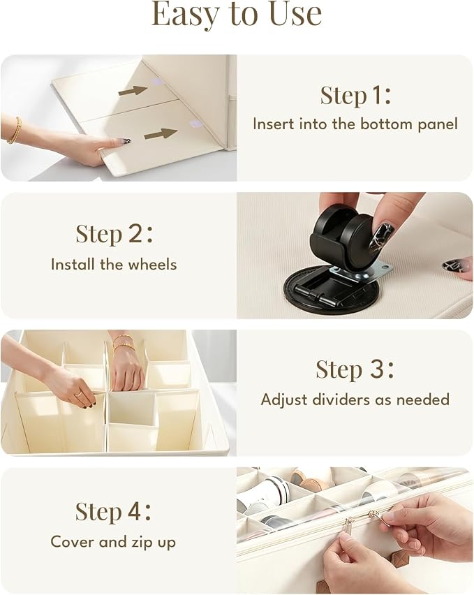 Shoe Organizer for Closet with Wheels - 2 Pack Shoe Storage Box Bin Cubes | Detachable Wheels | Fits 32 Pairs | Adjustable Dividers | Side Pockets | Clear Cover | Foldable | Stackable | Label Holder