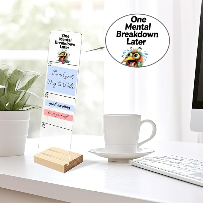 Monitor Memo Board, Sticky Note Holder, Sticky Note Board for Desk, Acrylic Desk Buddy with Wooden Base, Includes 200 Notes, Funny Colorful Bird Artwork