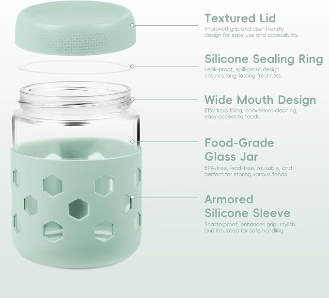 Gemice 8-Pack 16 oz & 10 oz Glass Mason Jars with Silicone Sleeves, Airtight BPA-Free Overnight Oats Containers with Lids, Dishwasher Safe Leak-Proof Meal Prep Jars for Chia Pudding, Yogurt, Snacks