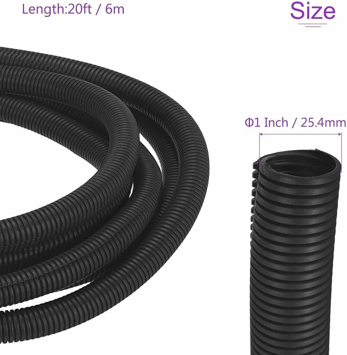 DMiotech 20ft Wire Loom Split Tubing 1 Inch(25.4mm) ID, Cord Protectors from Pet Flexible Conduit Cable Management for Office Home Garden, Black