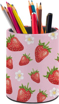 Strawberry Pen Holder Pencil Cup for Desk Organizer | Cute Makeup Brush Holder PU Multifunctional Office Suppliesfor Decor Home Classroom School