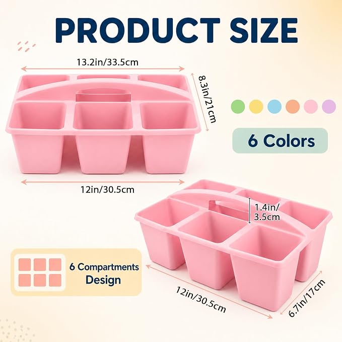 gisgfim 6 Pack Plastic Classroom Caddy with 6-Compartments Plastic Storage Caddies with Handle 6 Compartments Table Caddy Organizer Versatile Table Caddies for Classroom Office Storage, Pastel Color