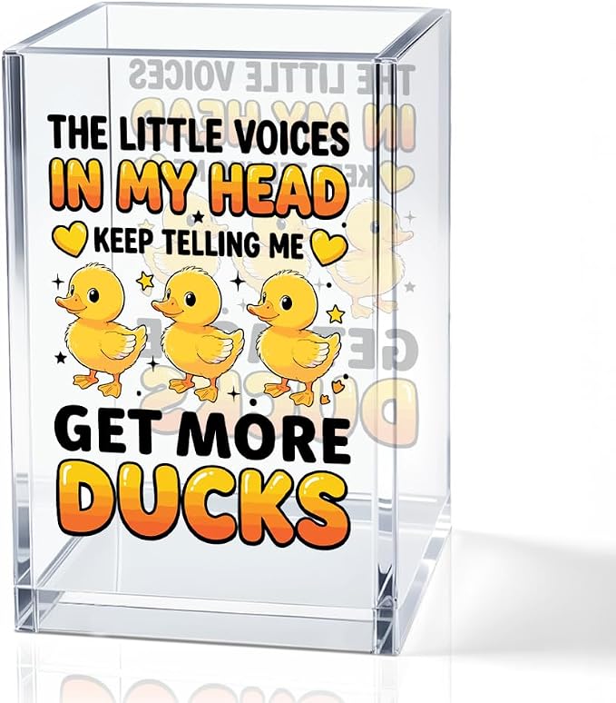 The Little Voices In My Head Acrylic Pencil Holder Cup, Ducks Lover Gifts for Women, Funny Rubber Duck Desk Organizer and Accessories for Coworker Girls Students Friends, Pen & Bookmark Holder