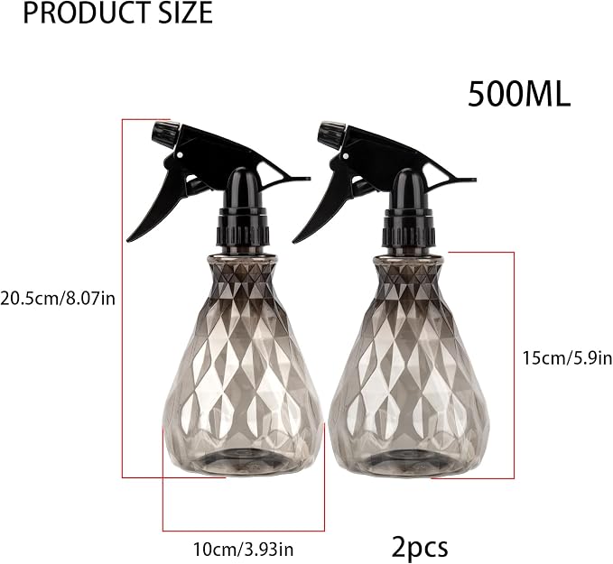 wugongshan 2 Pcs Spray Bottles, 500 ml/17 oz Empty Water Spray Bottles, Plastic Reusable Adjustable Mist Sprayer Squirt Bottles Containers Refillable for Cleaning Solutions, Gardening, Plants (Grey)