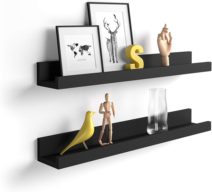 Mobili Fiver, Set of 2 First Picture Shelves, 31.49 in, Ashwood Black, 31.5 "x5.1 x3.1, Melamine-Finished, Wall Mounted Shelves for Bedroom, Entrance, Living Room, Office, Italian Furniture