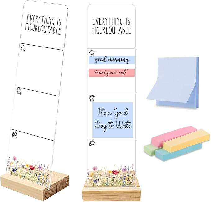 Monitor Memo Board with Wooden Base Everything is Figureoutable | Inspirational Quote Message Board Portable Sticky Note Holder with 200 Sheets Sticky Office Desk Decor and Gift
