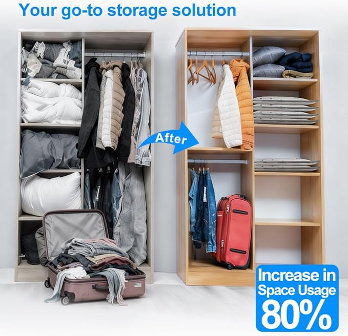 Vacuum Seal Bags 15-Pack with Wireless Pump, 5 Large/5 Medium/5 Sizes, Reusable Storage for Clothes Travel, Luggage & Suitcases, Portable Space Saver