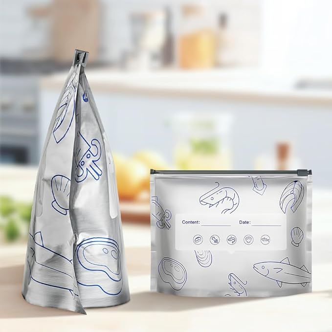 Reusable Aluminum Foil Sealable Storage Bags, Upgrade Reusable Food Storage and Preservation Slider Bags with a Stand-Up Bottom Design Preservations Bags for Kitchen (L(10.23 * 11.41in), 20pcs)