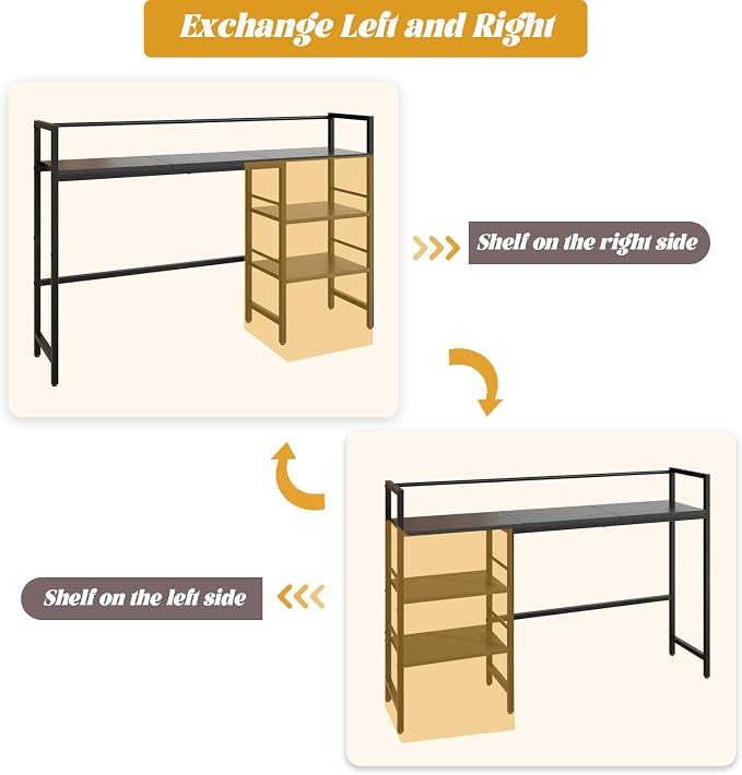 HavenlyYouth Desk Shelf, 45.4 Inch Wood Desk Organizer Shelf for Computer Monitor, Desk Hutch Storage, Desktop Shelf for Top of Desk, 3 Tier Desktop Bookshelf for Home Office Dorm, Black