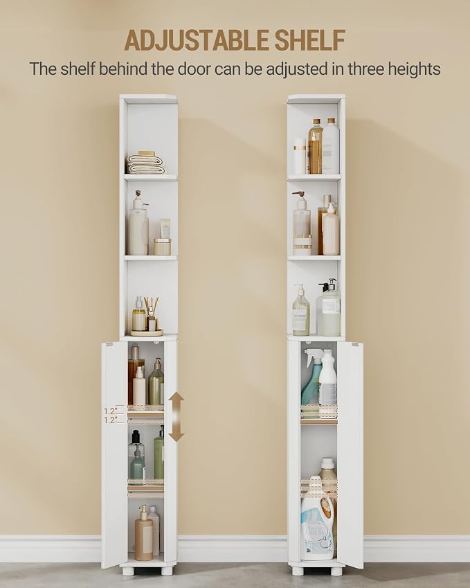 Hzuaneri Corner Cabinet, Tall Bathroom Corner Cabinet with Doors | Narrow Storage Cabinets with Adjustable Shelves, Bathroom Organizers and Storage for Small Space, White BC30003X