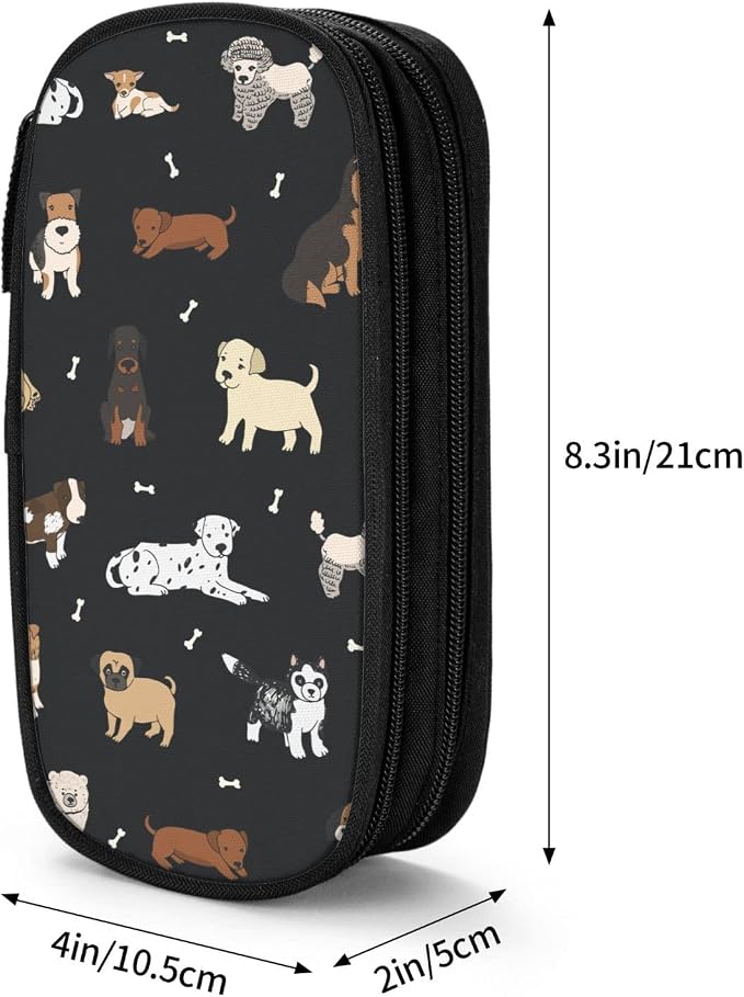 Perinsto Cute Dogs Animals Pencil Case Big Capacity Multi Compartment Stationery Box Pencil Pouch Holder Desk Organizer For School Office Home