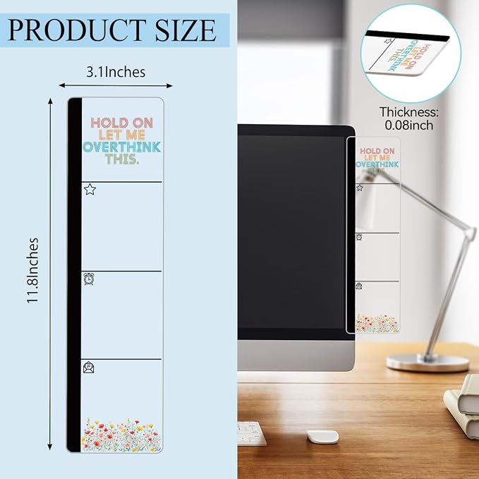 Monitor Memo Board Acrylic Sticky Note Holder Funny Relatable Office Desk Decor with 100 Self Stick Note Pads Hold On Let Me Overthink This Quote