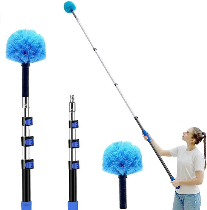 20 Foot Cobweb Duster with Extension Pole 2 PCS, Webster Cobweb Duster for High Ceilings/Corners, Spider Web Brush with Pole for Outdoor & Indoor Web Cleaning, Outdoor Cobweb Brush Kit by MAYKI