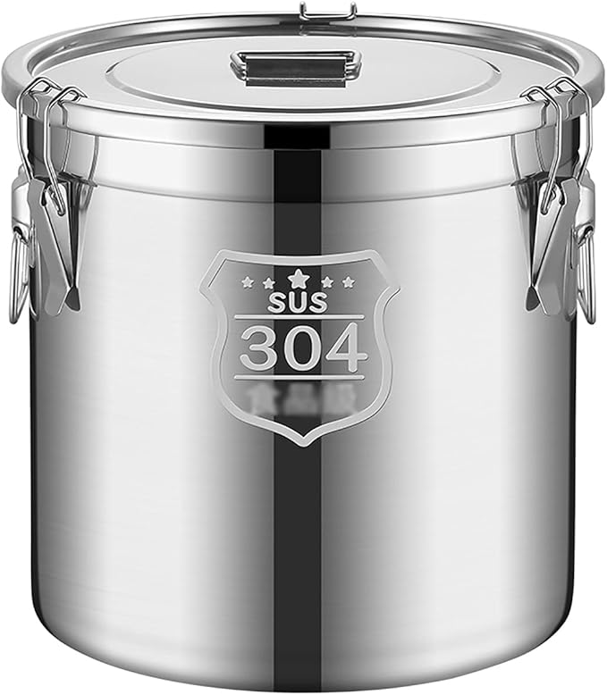 Stockpots 304 Stainless Steel Sealed Storage Bucket with Lid, Double Seal, Commercial Large-Capacity, Moisture-Proof,Leak-Proof (Size : 50cm50cm(98L)) ()