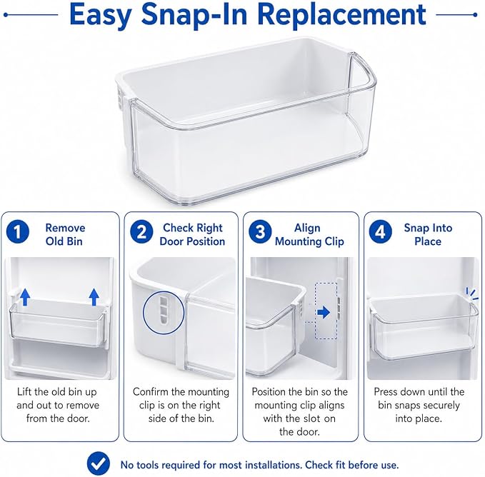 DA97-12650A Refrigerator Door Shelf Bin Compatible with Samsung | Clear Right Door Bin Fits RF260BEAESR, RF261BEAESR & RF261BEAESP, Replaces DA63-06963 DA63-07104A AP5620330 PS4176651