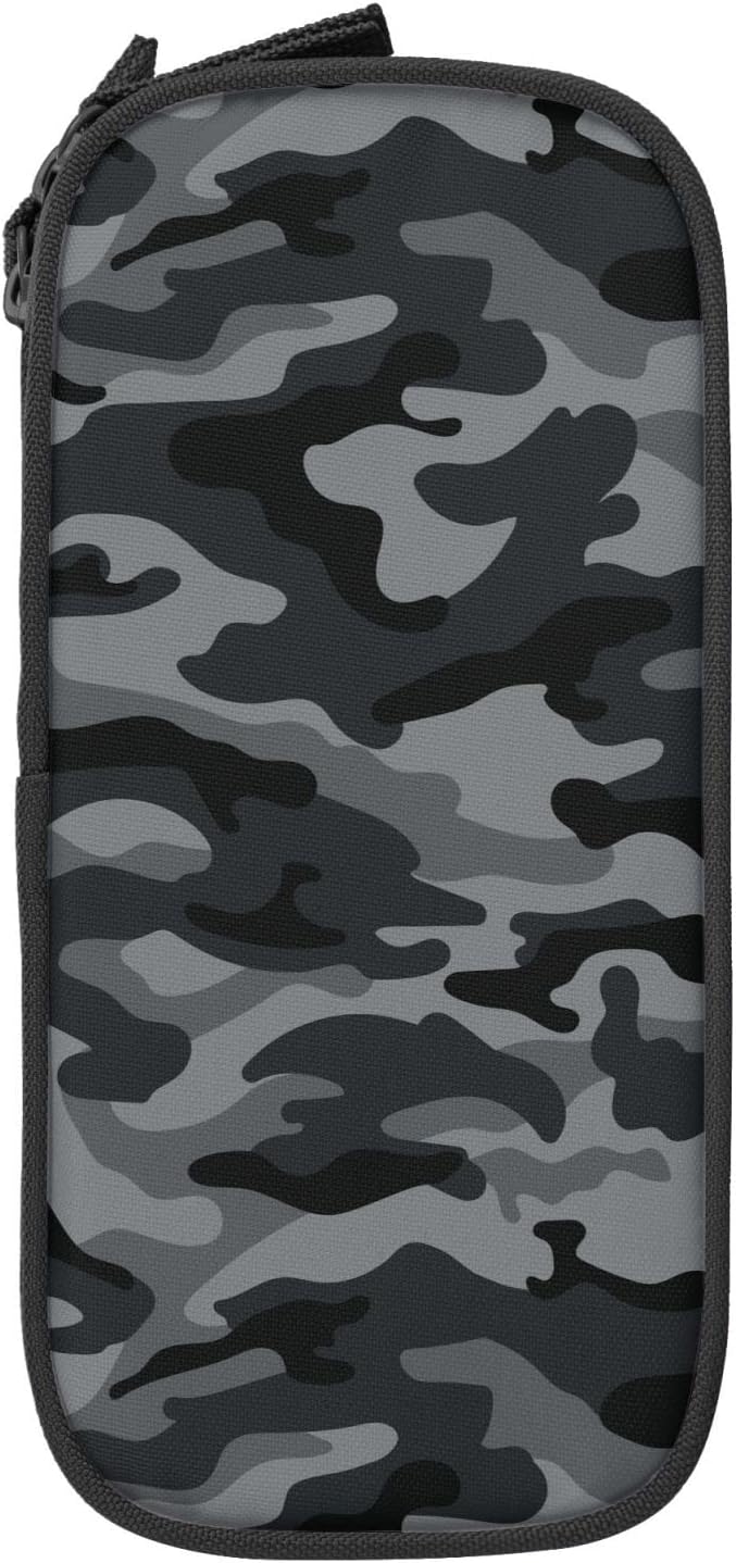 Perinsto Army Camouflage Pencil Case Big Capacity Multi Compartment Stationery Box Black And Grey Camo Pencil Pouch Holder Desk Organizer For School Office Home, Black