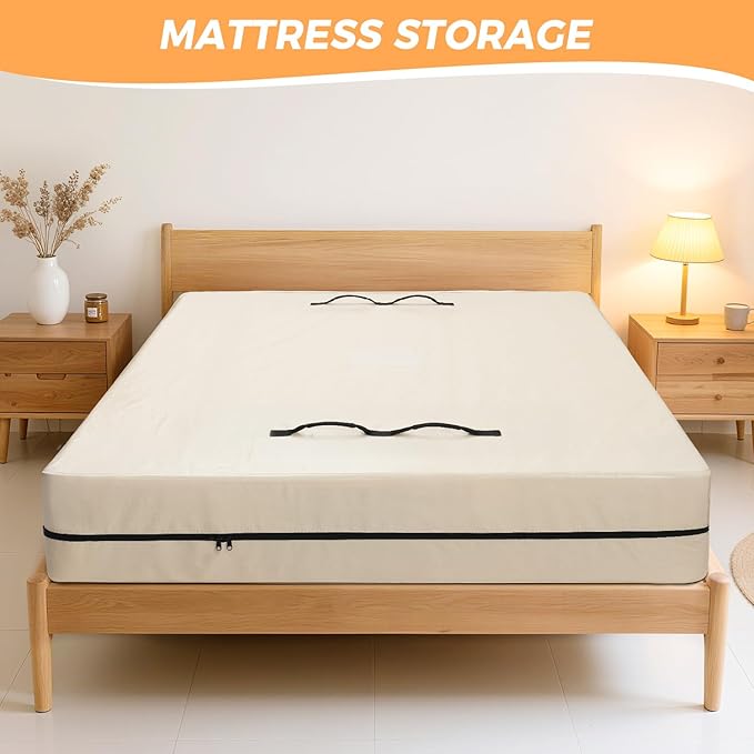BAGAIL Mattress Bags for Moving, Mattress Covers with Heavy Duty Handles, Reusable Mattress Storage Bag for Moving Supplies(Beige, Twin XL)