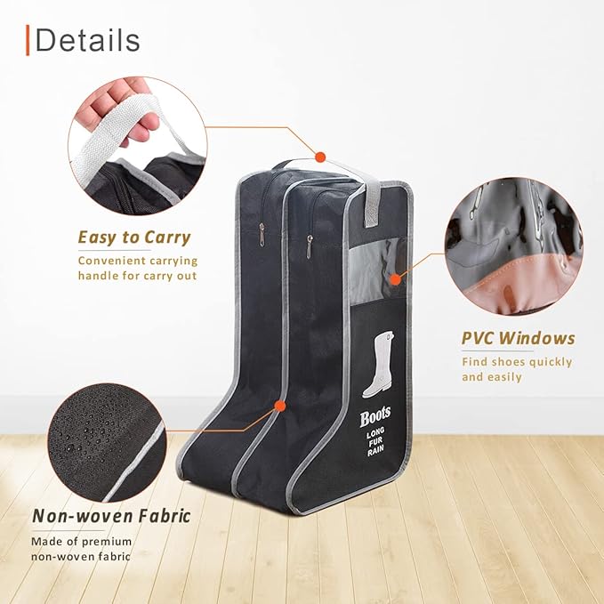 2 Pack Portable Boots Storage Bag, Beige Shoe Bags for Storage and Travel Dust Proof Travel Shoe Bags for Packing (Large)