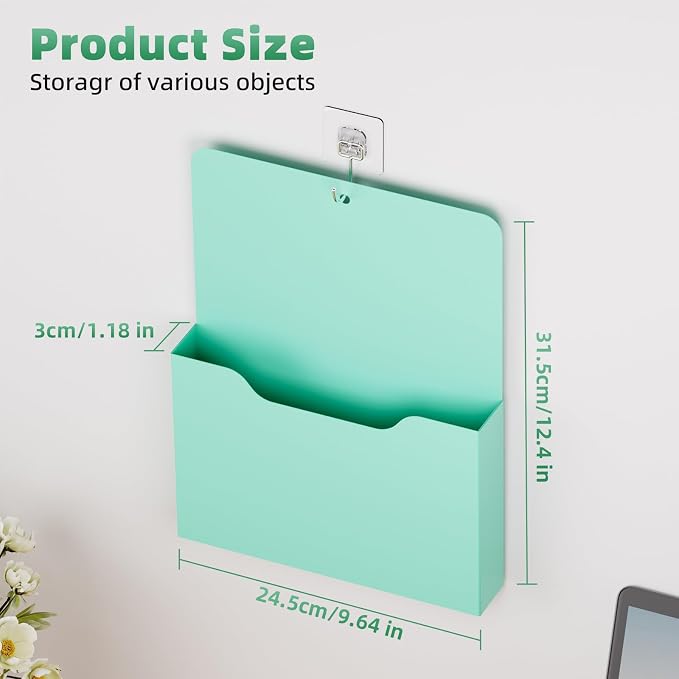 Marbrasse Magnetic File Holder - Magnetic Paper Holder, Pocket Organizer Office Supplies Storage Mail Organizer for Notebooks,Planners,Letter (1 Pack)