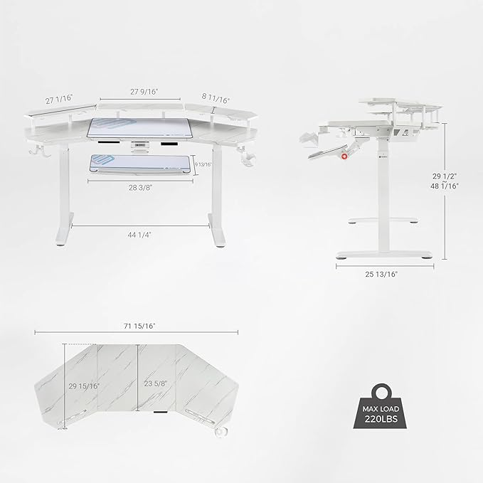 EUREKA ERGONOMIC Gaming Desk, w Keyboard Tray, 73" Wing Shaped Music Studio Table with LED Shelves, Gaming Recording Live Stream, Slot Design