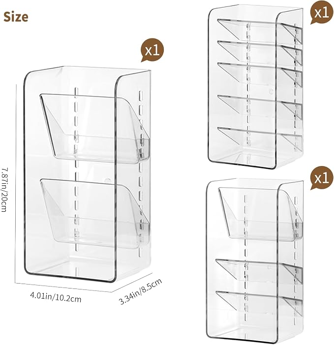 PAVSTINE 3-Pack Medicine Cabinet Organizer, Clear Open Storage Compartment with Adjustable Dividers, for Lip Oil/Lip Pencil/Eye Shadow Palette/Foundation Storage