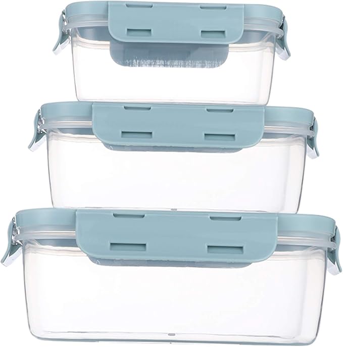 Food Storage with Airtight Lids - Meal and Lunch Containers - Stackable Microwave Safe (Blue)