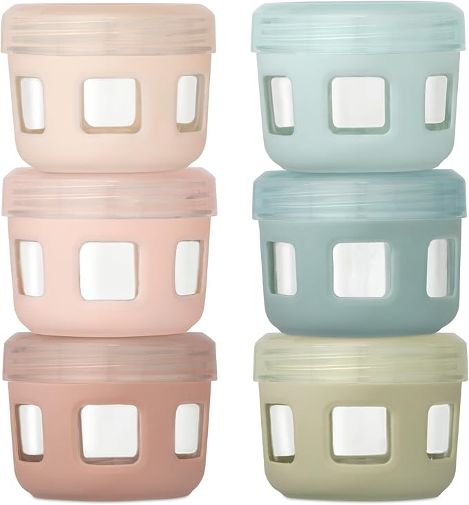 Ello Clean Start 4oz Glass Baby Food Storage Containers, 6 Pack, Sunny Shore