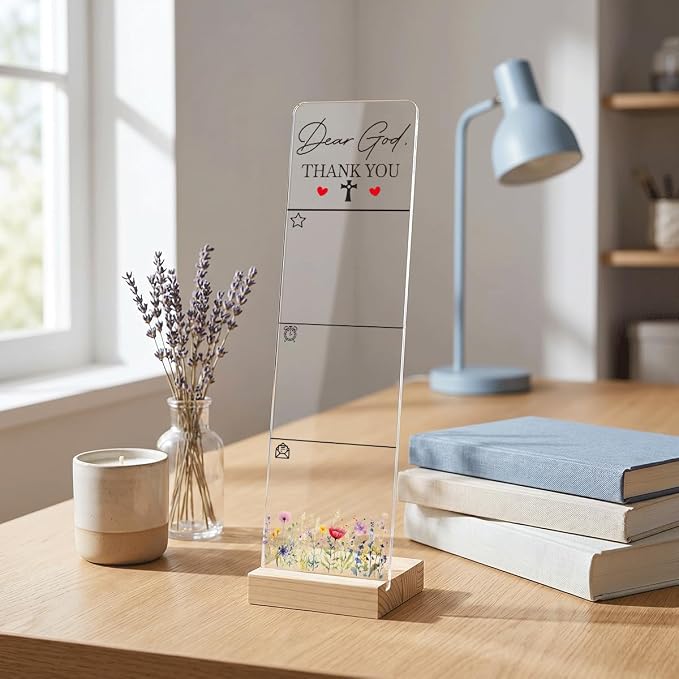 Sticky Notes Monitor Memo Board with Removable Wooden Base Dear God Thank You Portable Acrylic Message Board Sign Sticky Note Holder Bonus 200 Sheets 2 Sizes Sticky Notes Office Desk Accessories